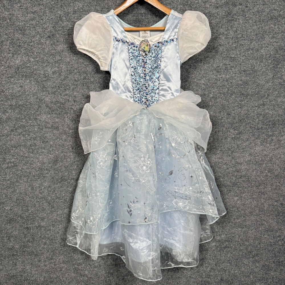 Disney Store Girls 5/6 Princess Cinderella Costume Gown White Beaded Glitters